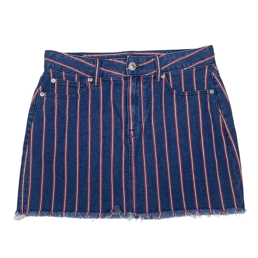 American Eagle Hi Rise Denim Mini Skirt Size 10 Red and White Stripe Retro